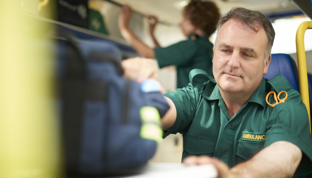 busy paramedic in the ambulance