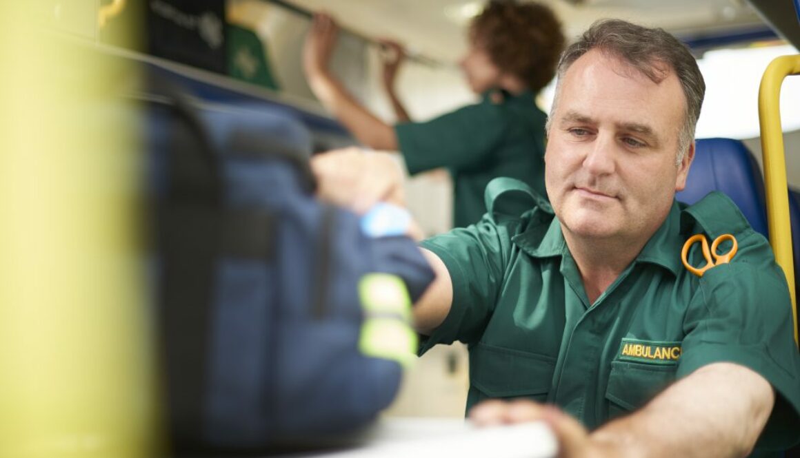 busy paramedic in the ambulance